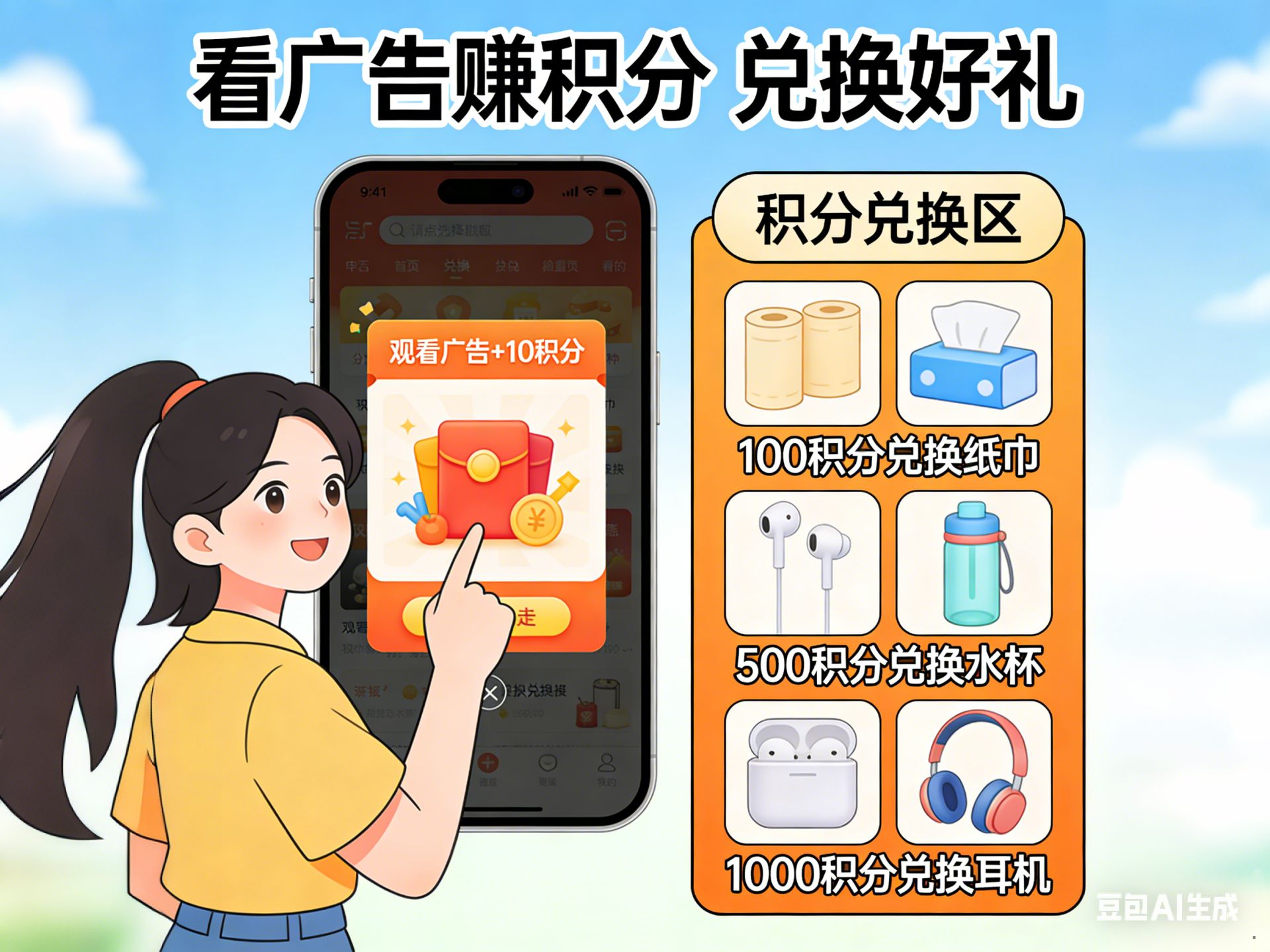 平面插画风格广告激励积分兑换系统图片生成 (1).jpg