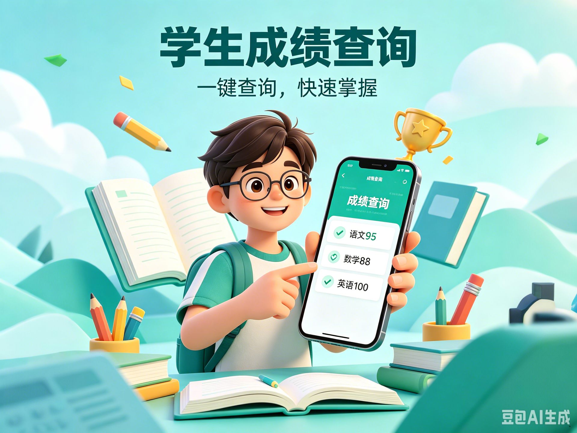 学生成绩查询平面插画广告 (1).jpg